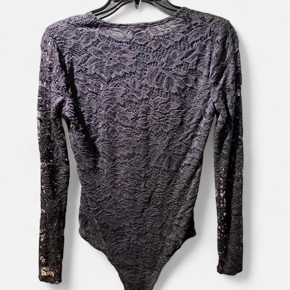Forever 21 Black Sheer floral Lace Longsleeve Bodysuit size Small Whimsigoth - Picture 7 of 8